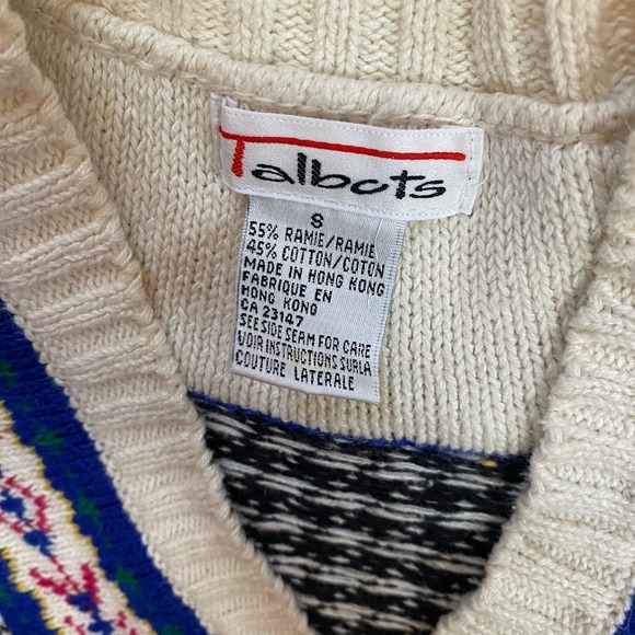 Vintage Talbots Knit V Kneck Sweater Houndstooth Retro 90’s - Picture 3 of 6